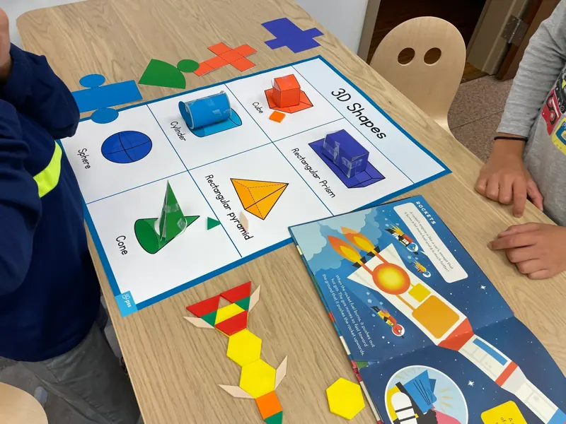 Students matching 3D shape models to a printed 3D Shapes chart