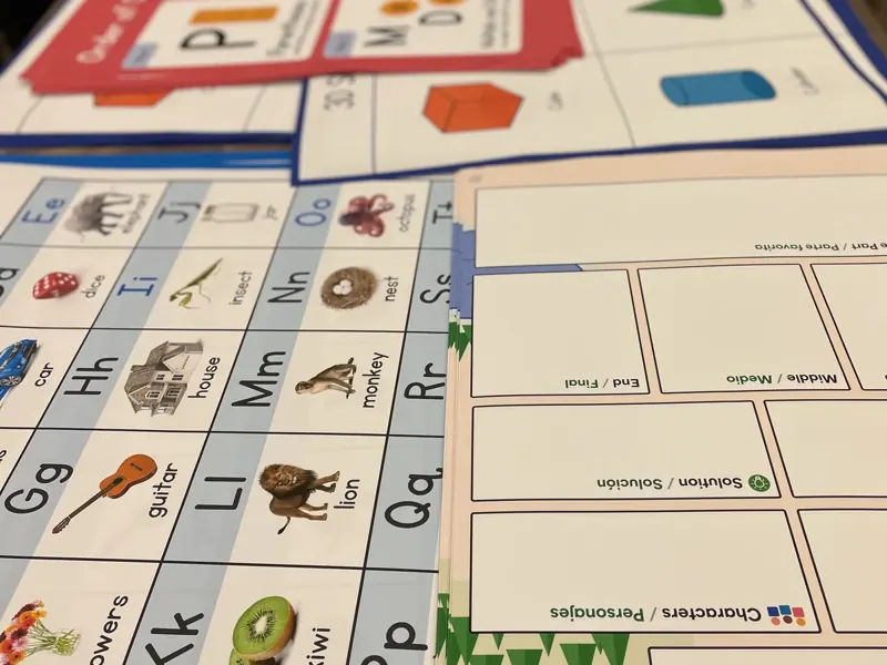 Bilingual English and Spanish anchor charts and alphabet posters printed on a school poster maker